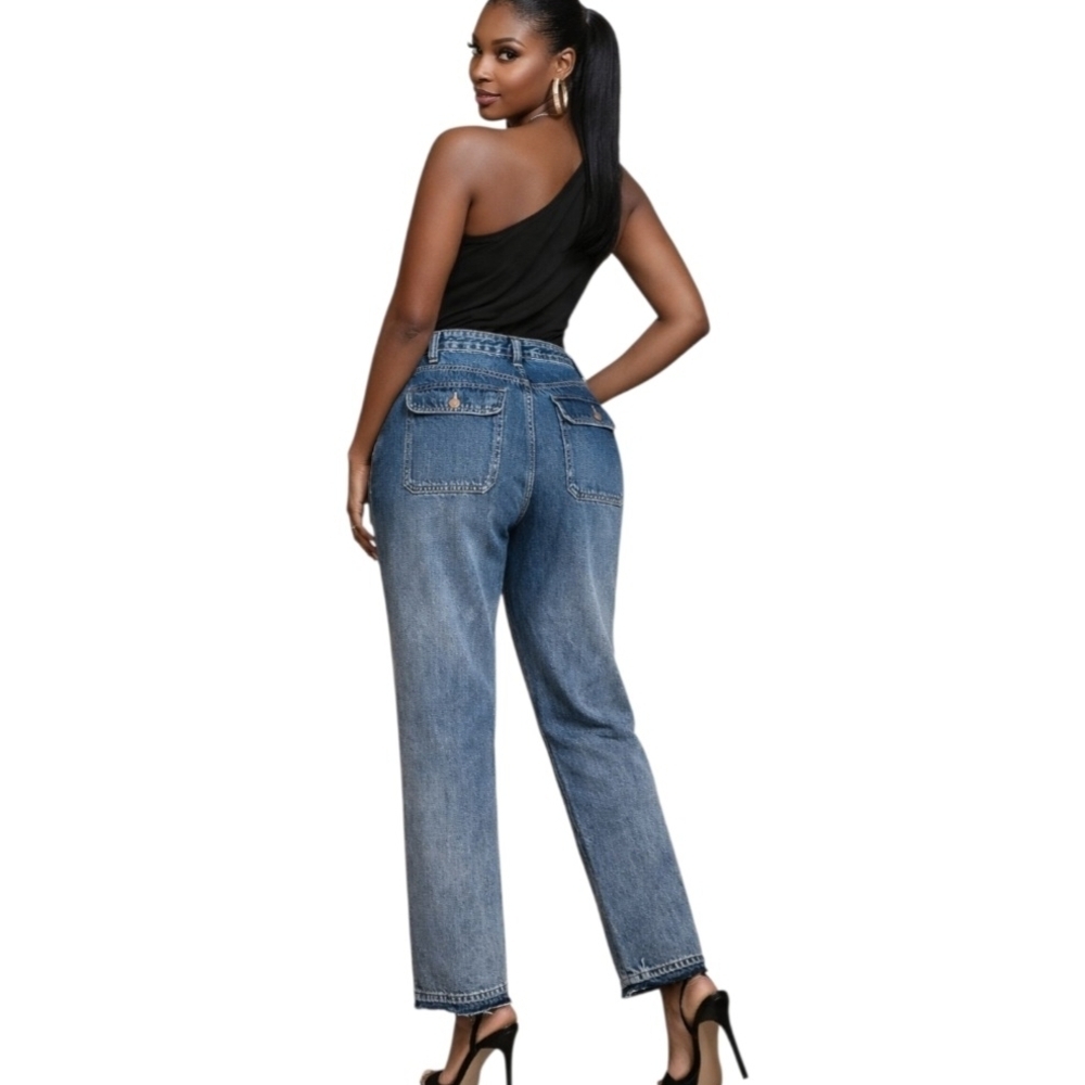 Fashion Nova Blue Distressed Boyfriend Jeans - Picture 3 of 9